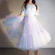 Pastel Color Layered Tulle Skirt Women Custom Plus Size Rainbow Tulle Midi Skirt image 2