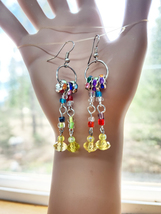small hoop crystal earrings bead drop earrings long dangles multi color handmade - £5.49 GBP