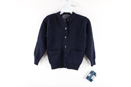 NOS Vintage Boys Size 6X Blank School Uniform Knit Cardigan Sweater Navy... - £27.25 GBP