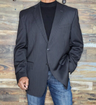 JoS. A. Bank Sz 40 L Jacket Wool Pinstripe Dark Blue Single Breasted Bla... - $38.10