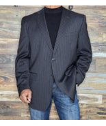 JoS. A. Bank Sz 40 L Jacket Wool Pinstripe Dark Blue Single Breasted Bla... - $38.10