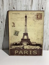 Paris France Eiffel Tower Rustic Style Metal Sign Wall Decor 13.5&quot; X 10.5&quot; - $16.48