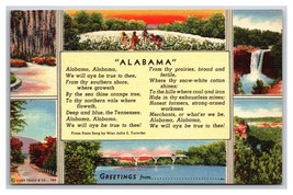 Multiview Greetings State Song Alabama AL UNP Unused Linen Postcard XA10 - $3.91