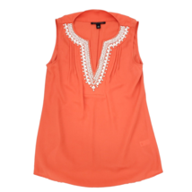 Banana Republic Blouse Top Womems Size 2 Orange White Beads V-neck - $9.25