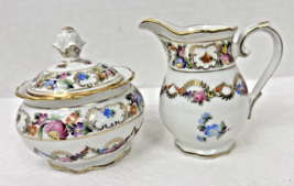 Schumann Dresden Garland Flowers Cream Sugar Bowl w Lid Germany Lots of ... - $721.33 MXN
