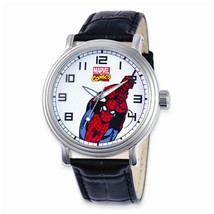Marvel Adult Size Black Leather Strap Spiderman Watch - £44.65 GBP