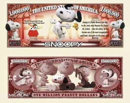 Snoopy Peanuts Pack of 5 Collectible Funny Money 1 Million Dollar Bills Novelty - £5.16 GBP