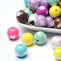 10 Large Bubblegum Beads Acrylic Round Big Spacers Heart Assorted Lot Mix 16mm - £3.99 GBP