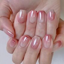 Press on Nails Medium Square Blue French Tip Maple Leaf Gold Foil 24pcs - $109.60 MXN