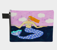 Funky Abstract Art Mermaid Canvas Wristlet Zipper Pouch Accessories Bag ... - £35.39 GBP