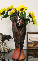 Rustic Western Country Heart Double Chestnut Horses Decorative Floral Vase - £39.95 GBP