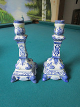 Antique Blue Ware Pair Of Candleholder 7 1/4&quot; [*59] - £97.87 GBP