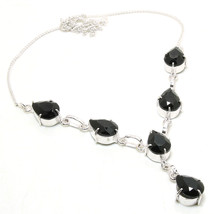 Black Spinel Pear Shape Cut Gemstone Fashion Ethnic Necklace Jewelry 18" SA 1969 - £7.18 GBP