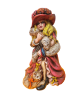 Vintage Hand Made Painted Ceramic Figurine Lady And Cat 12&quot;T Initials On... - £15.57 GBP