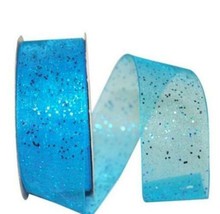 Turquoise Sheer Glitter Ribbon - 1 1/2&quot;x25yds - 100% Nylon, 2 Pack (50yds Total) - £11.06 GBP