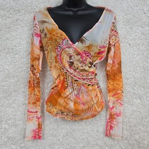 Vtg Cache Top Women M Sheer Mesh Knit Long Sleeve Y2K Mob Wife Euro Grunge Artsy - £26.76 GBP