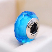 Aqua Fascinating Faceted Murano Glass Charm Bead For European Bracelet - £7.96 GBP