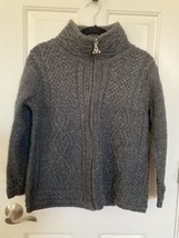 Aran Mor Ireland Womens Gray Full Zip Cardigan Knit Merino WOOL Sweater Size L - £43.86 GBP