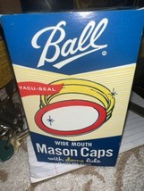 One Box Vintage Ball Vacu-Seal Wide Mouth Mason Caps w/ Dome Lids &amp; Bands - £10.23 GBP