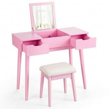 Makeup Vanity Table Set with Flip Top Mirror and 2 Drawers-Pink - Color: Pink - £220.70 GBP