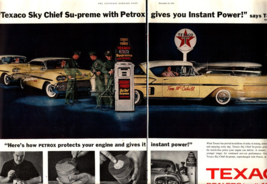 Vintage 1958 Texaco gas station print ad 2 pages 10 INSTANT POWER TOM Mc... - £19.24 GBP