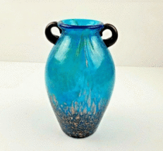 Dale Tiffany Favrile Art Glass Milano Amphora Blue Vase With Copper Aventurine - £41.50 GBP