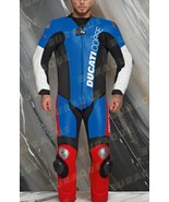 MEN,S DUCATI CORSE BLUE, RED &amp; BLACK MOTORCYCLE 1&amp;2 PIECES RACING LEATHE... - $239.00