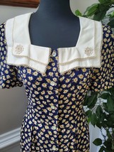 Vintage Perceptions Blue Floral Square Neck Short Sleeve Long Maxi Dress Size 6 - £25.94 GBP