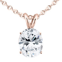 Oval Diamond Pendant Necklace Natural Treated 14K Rose Gold H SI2 0.95 Carat IGI - £1,964.95 GBP