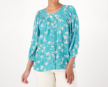 Denim &amp; Co. Canyon Retreat Printed Button Front Shirt- Turquoise, Large - $27.32