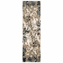 2&#39; X 8&#39; Ivory Navy Abstract Marble Indoor Runner Rug - £136.15 GBP