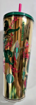 Starbucks Christmas Reindeer Tumbler Gold Green 2024 Straw 24 oz RARE NWT - $34.99