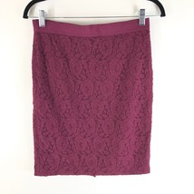 Ann Taylor Pencil Skirt Lace Overlay Elastic Waist Burgundy Size 2 - £15.20 GBP