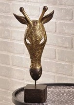 Giraffe Mask Statue 15.4" High on Pedestal Resin African Copper Brown image 2