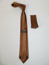 Mens Narrow Tie/Hankie Set Satin Silky Vito Rofolo VTR-96 Cognac Brown image 2