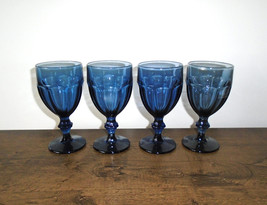 Libbey Glass Gibraltar Dusky Blue Water Goblets Set of Four Vintage Glassware - £19.62 GBP