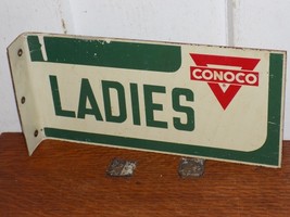 Vintage Conoco Ladies Restroom Double Sided Flange Sign - $8,031.48 MXN