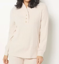 AnyBody Brushed Sweater Rib Button Up Top- PEARL, XS - £20.16 GBP