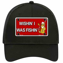 Wishin I Was Fishin Red Novelty Black Mesh License Plate Hat - £23.31 GBP