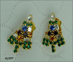 Signed Eisenberg Ice Candle Tree Christmas Tree Clip Earrings (#J1219) - £49.21 GBP