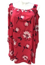 Catherines Blouse Womens Cold Shoulder Pink Red Floral Batwing Top Lined... - £21.55 GBP