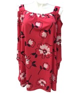 Catherines Blouse Womens Cold Shoulder Pink Red Floral Batwing Top Lined... - $36.86 CAD