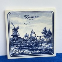 Vintage 4&quot; Porcelain Windmill Tile Hand Painted Delft Holland Lomer - £6.99 GBP