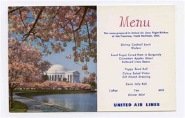 United Airlines Menu Postcard Cherry Blossoms &amp; Jefferson Memorial Washi... - £14.00 GBP