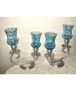 Vintage Candle Holder Mid Century Hammered Aluminum Mad Men 2Dbl +4 Glas... - €54,68 EUR