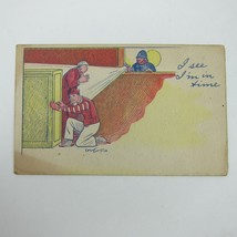 Postcard Comic Police Officer Shines Flashlight on Crooks Humor Antique 1909 - £4.72 GBP