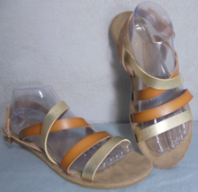 BamBoo Women&#39;s Lame Gold Brown Leather Sandal Size 10 / 40 Sling Backs - £10.81 GBP
