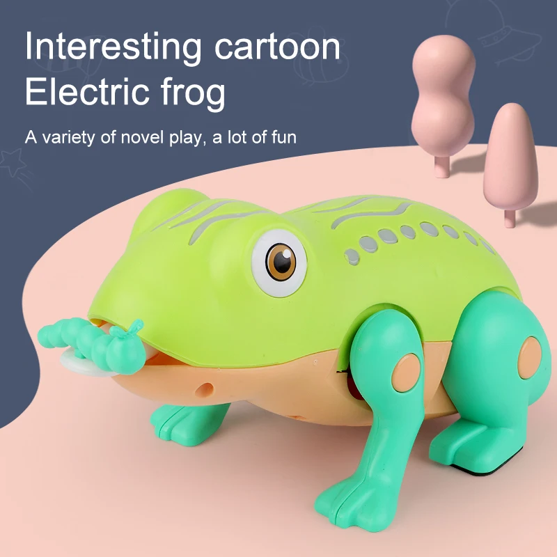 electric sound light colorful jumping frog with colorful safety buckle Drag frog - £22.96 GBP
