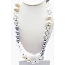 Versatile Long Beaded Neutral Necklace, Vintage Dove Gray and Jumbo White - £29.84 GBP