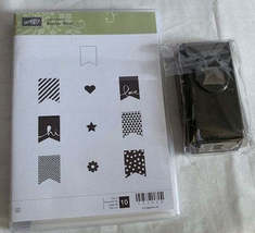 Stampin Up Banner Blast rubber stamps &amp; Banner paper punch set - New - £12.58 GBP